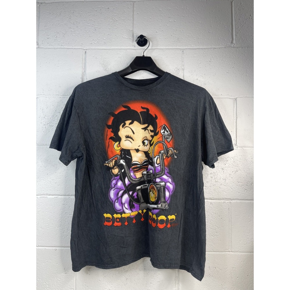 Betty Boop Biker T Shirt XL Black Mineral Acid Wash Motorcycle Fleischer 2023
